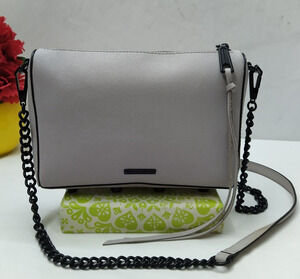 Rebecca Minkoff Gray Crossgrain Leather Chain Strap Zipper Closure Crossbody Bag